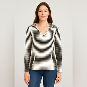 Roxy Black & White Striped V-Neck Hoodie Pullover Top Women’s L